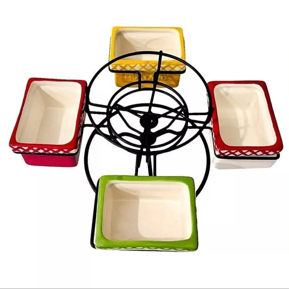 Pier 1 Imports “Thrill of the Grill” Hamburger Condiment Spinner Set C9